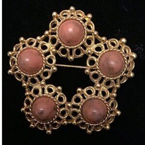 Sarah Coventry "Valencia" Marble Coral Colored Acrylic Cabochon Brooch valentine
